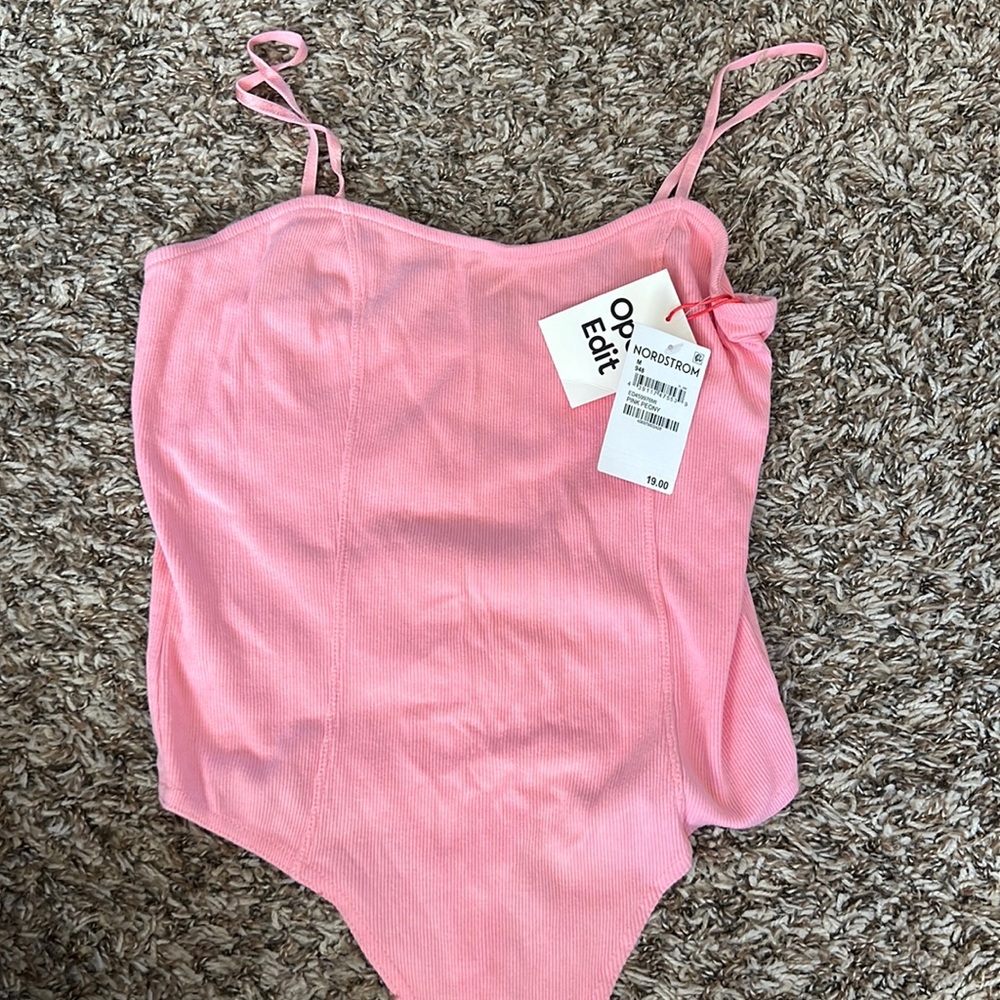 NWT Open Edit Nordstrom Pink Ribbed Body Suit